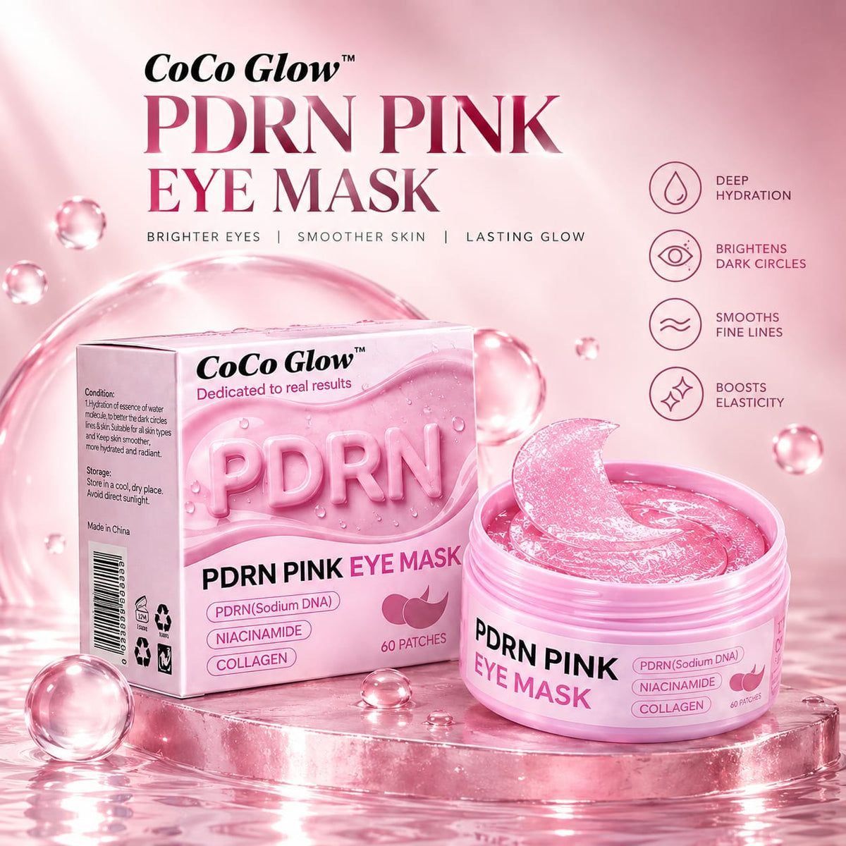 CoCo Glow PDRN Pink Eye Mask collagen gel texture features