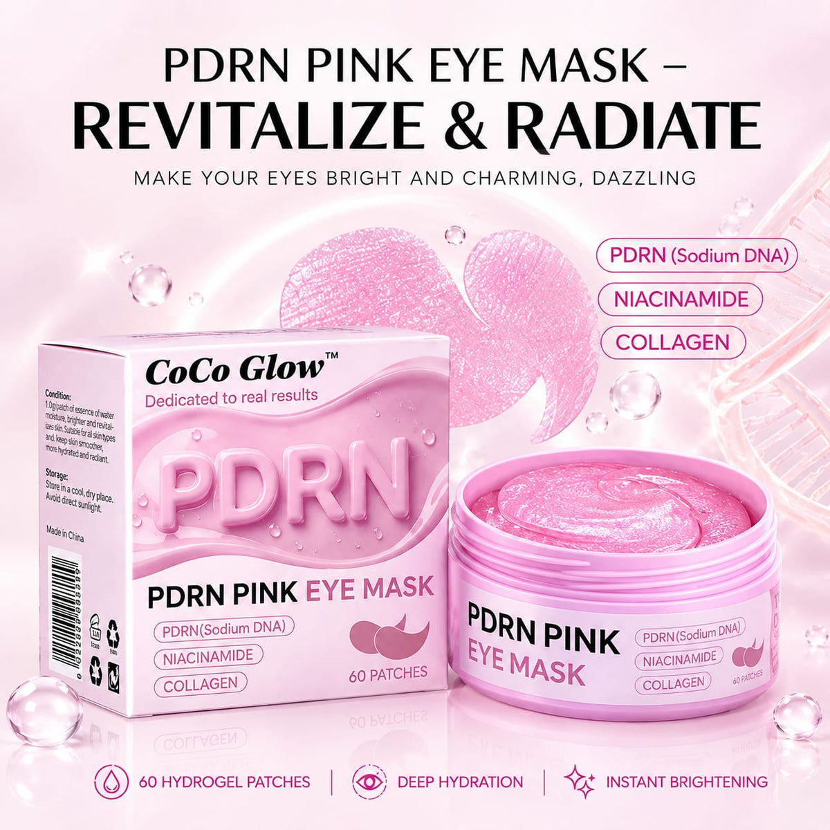 CoCo Glow PDRN Pink Eye Mask ingredients PDRN Niacinamide Collagen